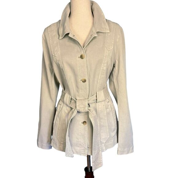 ANTHROPOLOGIE Cadet Belted Jacket in Stone Cream Size 12 - Picture 6 of 12
